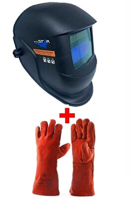LABOR MARKA Otomatik Kararan Kaynak Maskesi Kırmızı Kaynakçı Eldiveni ürün fotoğrafı