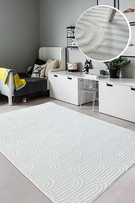 Beyaz Soft Tüylü Kabartmalı Peluş Ince Halı Salon Halısı Yatak Odası Halısı Yolluk Mutfak Halısı ürün fotoğrafı