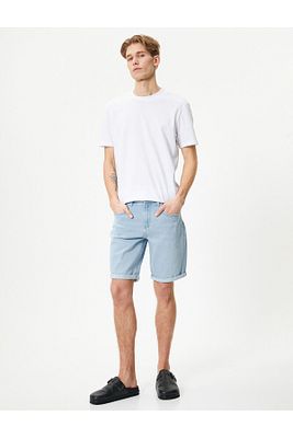 Kot Şort Bermuda Slim Fit Katlı Paça Düğmeli Cep Detaylı ürün fotoğrafı