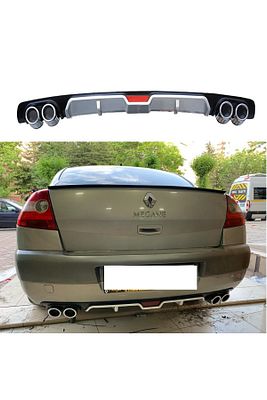 Renault Megane Uyumlu  2 Sedan Arka Tampon Eki Difüzör Gri 4 Egzoz Çıkışlı ürün fotoğrafı