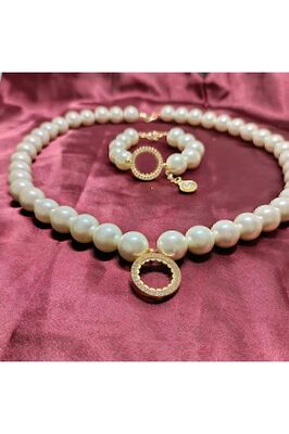 İncili Çeyrekli Bileklik ve Kolye Set ürün fotoğrafı