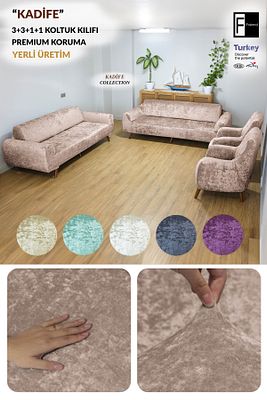 Kadife 3 3 1 1 Kahverengi Lastikli Kanepe Örtüsü | Lastikli Koltuk Örtüsü | Koltuk Kılıfı ürün fotoğrafı