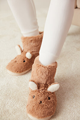 Açık Kahverengi Tüylü Tavşan Desenli Ev Botu ürün fotoğrafı