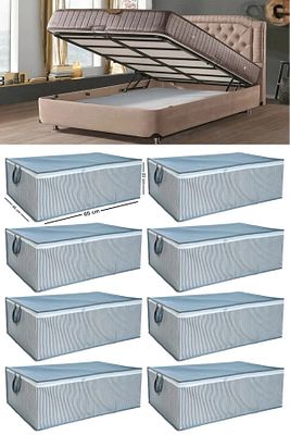 8 Adet Çizgili Baza Tipi Hurc - Baza Altı Büyük Boy Saklama hurcu 65 X 45 X 22 Cm EKİCİHOME0008-8 ürün fotoğrafı