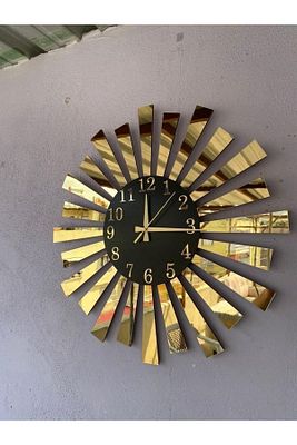 Siyah Gold Aynalı Pleksi Piyano Model Sayılı Ev Hediyelik Duvar Saati ürün fotoğrafı