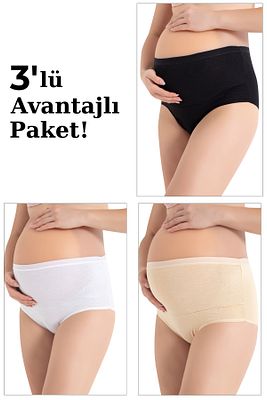 %100 Pamuk Toparlayıcı Hamile Külodu Karışık Renkli 3'lü Paket ürün fotoğrafı