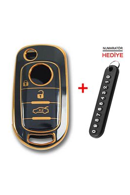 Fiat Egea Sustalı Siyah Oto Anahtar Kumanda Kabı Kılıfı Oto Anahtarlık ürün fotoğrafı