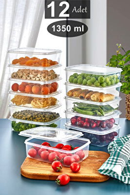 Large 12 Adet 1,35 Lt Dondurulmuş Öğünlük Et Ve Sebze Saklama Kabı - Porsiyon Buzluk Kıyma Kutusu ürün fotoğrafı