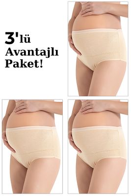 %100 Pamuk Toparlayıcı Hamile Külodu Ten 3'lü Paket ürün fotoğrafı