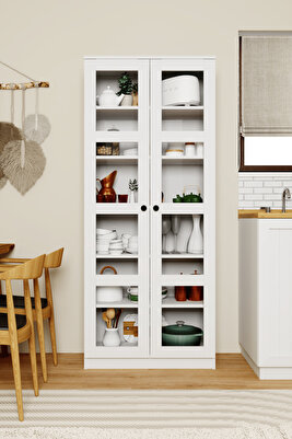 Lucas Cam Kapaklı Vitrin - Büfe - Kitaplık ve Çok Amaçlı Dolap ( AYARLANABİLİR RAF ) ürün fotoğrafı