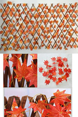 Sonbahar Yapraklı Akordiyon Çit Yapay Sarmaşık Duvar Balkon Bahçe Çiti Dekoru Seperatör 3mx1.2m ürün fotoğrafı