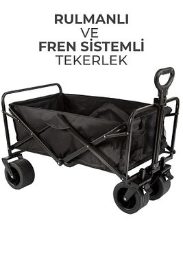 Fren Sistemli Rulmanlı Kalın Teker, Katlanır Vagon Plaj Ve Kamp Arabası - Siyah ürün fotoğrafı