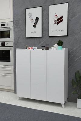 3 Kapaklı Çok Amaçlı Dolap Çok Amaçlı Mutfak Dolabı Banyo Dolabı Ayakkabılık Kumsal Beyaz ürün fotoğrafı