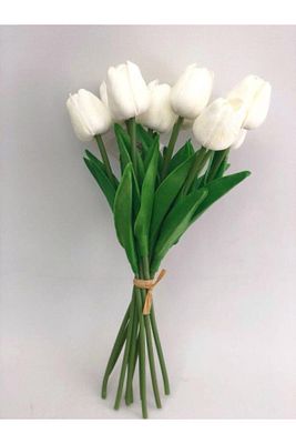 Yapay 8 Li Islak Lale Buketi Gerçeksi Doku Beyaz - Yapay Lale 32 Cm 8 Adet ürün fotoğrafı