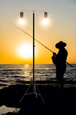 2 Led Şarjlı Balıkçı Lambası 3 Mod Katlanabilir Standlı Led Rustik Sarı Ampul Kamp Balıkçı Feneri ürün fotoğrafı