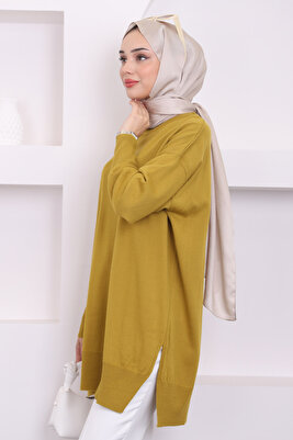 K. Yağyeşili Bisiklet Yaka Merserize Salaş Triko Tunik ürün fotoğrafı