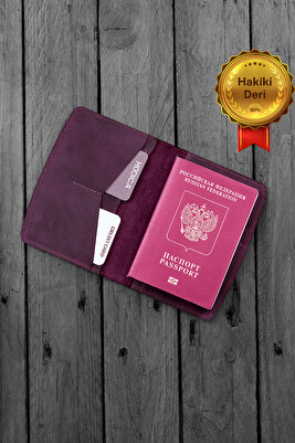 Mor Hakiki Deri Pasaport Kılıfı | Ruhsat Kılıfı| Pasaport Koruyucu | Simenit ürün fotoğrafı