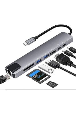 Macbook Pro Air Usb Type-c Hub Dönüştürücü Çevirici Çoklayıcı Usb Hdmı Micro Sd 8 Girişli Rj8i1new ürün fotoğrafı