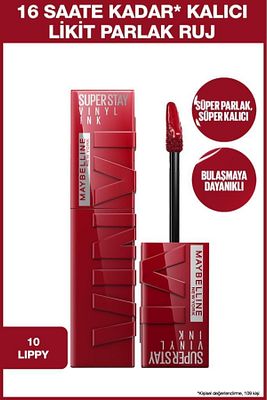 Super Stay Vinyl Ink Uzun Süre Kalıcı Kırmızı Tonlu Likit Parlak Ruj 10 Lippy ürün fotoğrafı