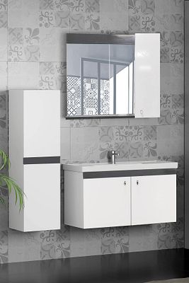 New Bahar 80 Cm Lavabolu Banyo Dolabı Seti,boy Dolap Hediyeli ürün fotoğrafı