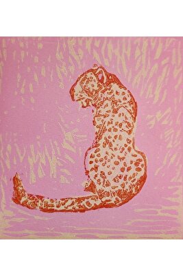 Özgün Baskı - Kırmızı Leopar Resmi - Linolyum ürün fotoğrafı