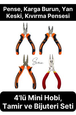 Premium Mini 4'lü Karga Burun Yan Keski Kıvırma Pense Seti Hobi Bijuteri Takı Yapım El Aleti Çelik ürün fotoğrafı