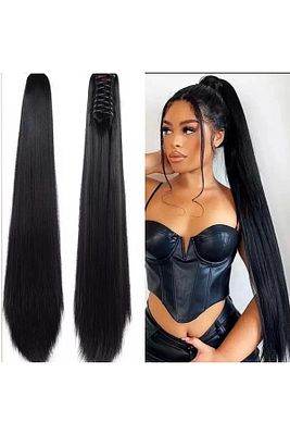 Düz Siyah Tokalı At Kuyruğu Postiş 65 Cm 220 Gram ürün fotoğrafı