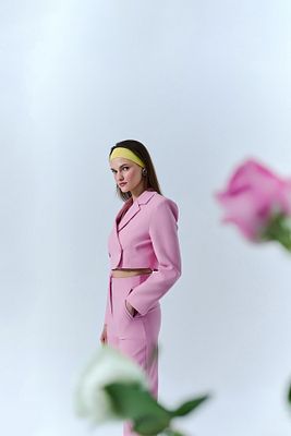 Kruvaze Crop Blazer Ceket Pembe ürün fotoğrafı