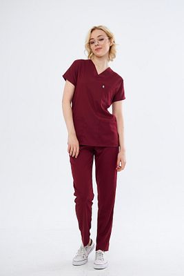 Bordo Medikal Hemşire Üniforması Unisex Yüksek Pamuk Likra Doktor Hekim Hemşire Scrubs ürün fotoğrafı