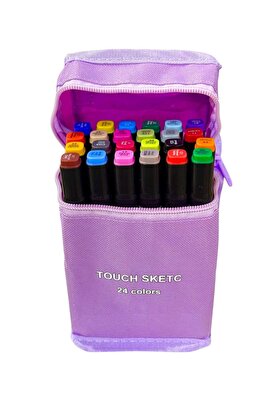 24 Renk Çift Taraflı Marker Kalem Seti Standı Ve Çantalı Mor Renk ürün fotoğrafı