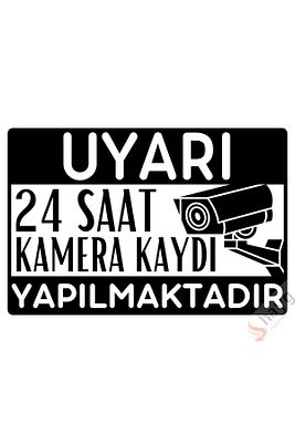 24 Saat Kamera Kaydı Yapılmaktadır Uyarı Levhası, Uv Baskılı Metal Tabela, Siyah, 15cmx22,5cm ürün fotoğrafı