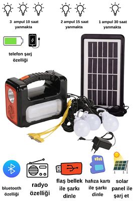 Güneş Enerjili Solar Panelli Mp3-radyolu Bluetoothlu Aydınlatma Fener ürün fotoğrafı