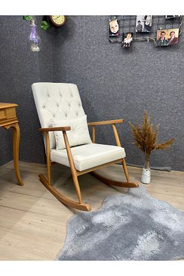 Trend Naturel Krem Kapitoneli Sallanan Sandalye Dinlenme Emzirme Baba Tv Okuma Koltuğu Berjer ürün fotoğrafı