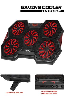 Gp4 E-sport Desing 5 Fanlı Ledli Pro Standlı 15-17" Uyumlu Notebook Soğutucu ürün fotoğrafı