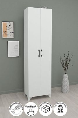 8 Raflı 2 Kapaklı Çok Amaçlı Mutfak Dolabı Banyo Dolabı Çok Amaçlı Dolap Cemre Beyaz. ürün fotoğrafı