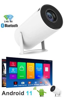 Hy300 Pro Beyaz Taşınabilir Sinema Projeksiyon 1280* 720p Ev Sineması Bluetooth Android 11 Akıllı ürün fotoğrafı