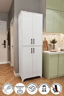 Çok Amaçlı Dolap 4 Kapaklı 6 Bölmeli Banyo Dolabı Mutfak Dolabı Nehir Beyaz ürün fotoğrafı