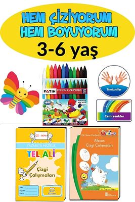 3-6 Yaş Çocuklar Için El Ve Parmak Kas Gelişimini Sağlayan Boyama Ve Etkinlik Kitabı Seti ürün fotoğrafı