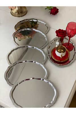 Çelik Oval Tepsi Dalgalı Model 6 Adet Servis Ve Sunum Tepsisi ürün fotoğrafı