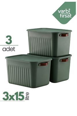 Boxify Yeşil 15 Lt 3 Adet Çok Amaçlı Düzenleyici Kapaklı Kutu, Dekoratif Saklama Kutusu, Organizer ürün fotoğrafı