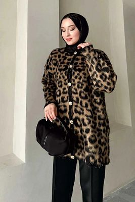 Kadın Yumoş Leopar Desenli Tüylü Triko Hırka ürün fotoğrafı
