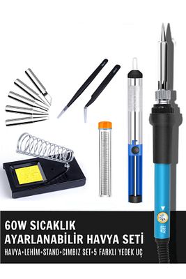 St-60 60w Sıcaklık Ayarlanabilir Havya,havya Standı,lehim Pompası,lehim Tüpü,cımbız Set,yedek Uç ürün fotoğrafı