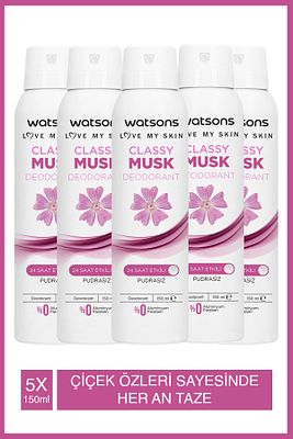 Classy Musk 24 Saat Etkili Pudrasız Deodorant Sprey 150 ml X5 Adet ürün fotoğrafı
