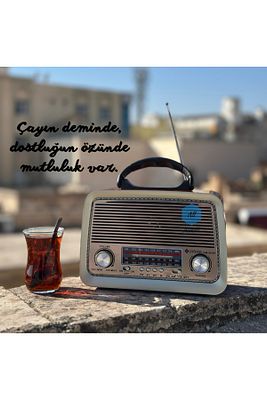 301 Şarjlı Nostaljik Görünümlü Fenerli Radyo Bluetoothlu Mp3 Çalar Radyo Müzik Kutusu Koyu Kahve ürün fotoğrafı