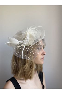 Koyu Krem Nikah Kepi Ekru Nikah Şapkası Vualet Şapka Krem Duvak ürün fotoğrafı