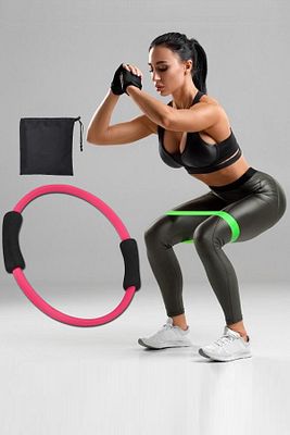 Pilates Çemberi Ve Çantalı Aerobik Bandı Seti Squat Lateks Direnç Lastiği 2 Li Plates Set ürün fotoğrafı
