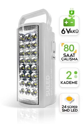 Kamp Lambası 6v Akülü 80 Saat - 3gün Aydınlatma 24 Smd Led Işıldak Lamba 220v Şarj ürün fotoğrafı