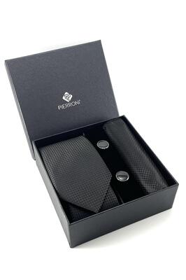 Siyah Desenli Kravat Mendil Kol Düğmesi Özel Set ürün fotoğrafı