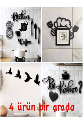 Kitchen 9 Parça + Mutfak Priz + Bi Kahve + 4'lü Kuş Duvar Dekoru 4 Ürün 1 Arada ürün fotoğrafı