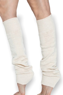 Doğal Yün Tozluk Ekru Beyaz Kışlık Kadın Dizlik Kalın Ayaksız Yoga Çorabı ürün fotoğrafı